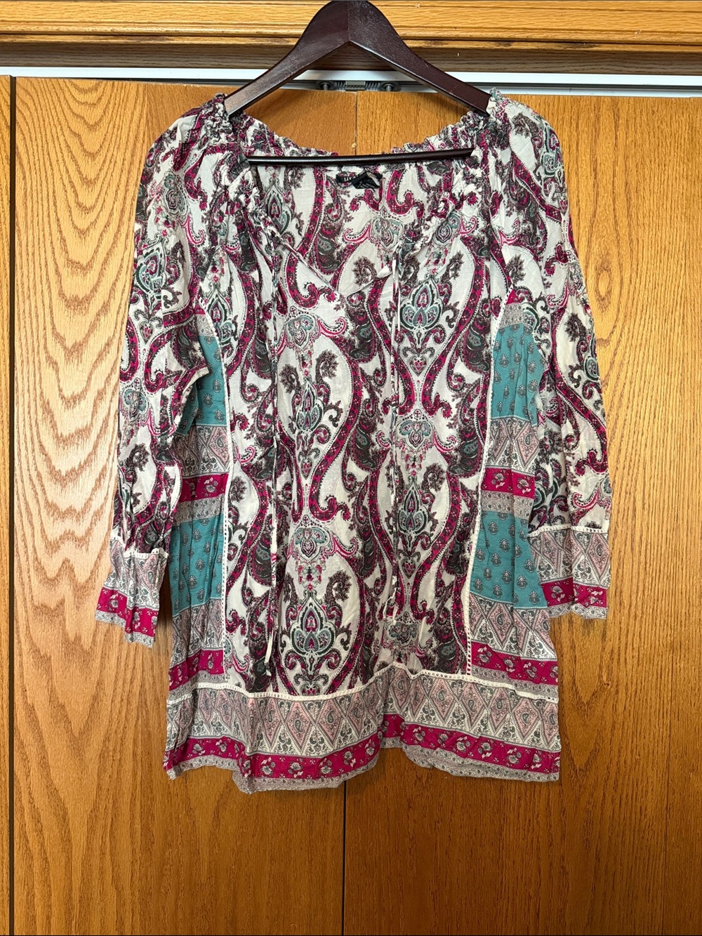 Lucky Brand Boho Paisley Peasant Top - Multicolor
